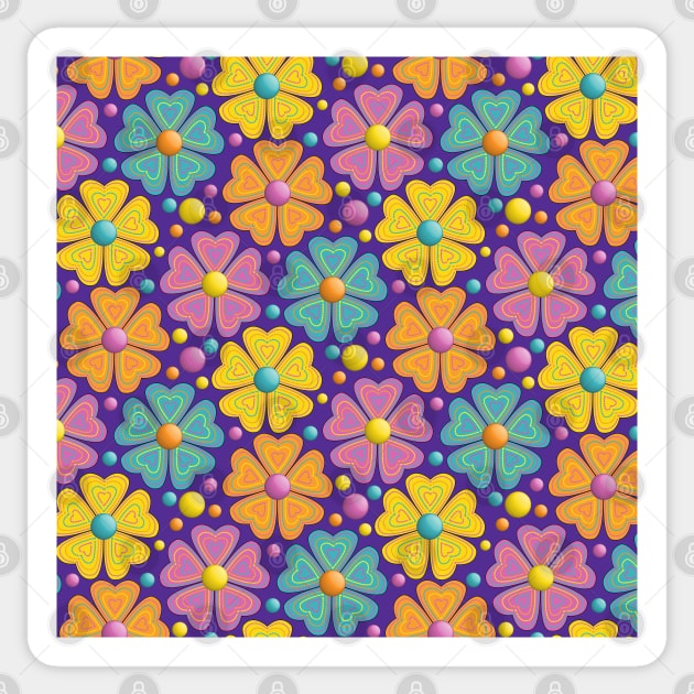Floral Pattern Art On Purple Background Sticker by Designoholic
